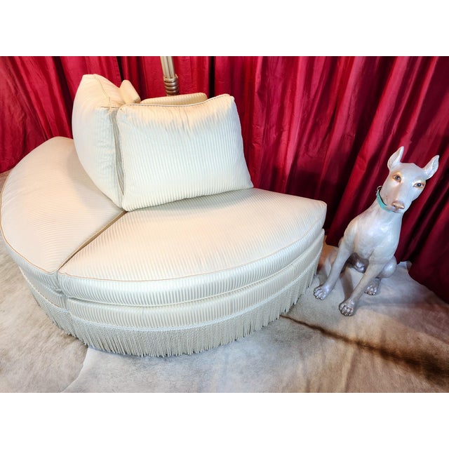 Councill Furniture Final Clearance Councill Bespoke Luxury Semicircle White Striped Sofa - Rare Item For Sale - Image 4 of 17