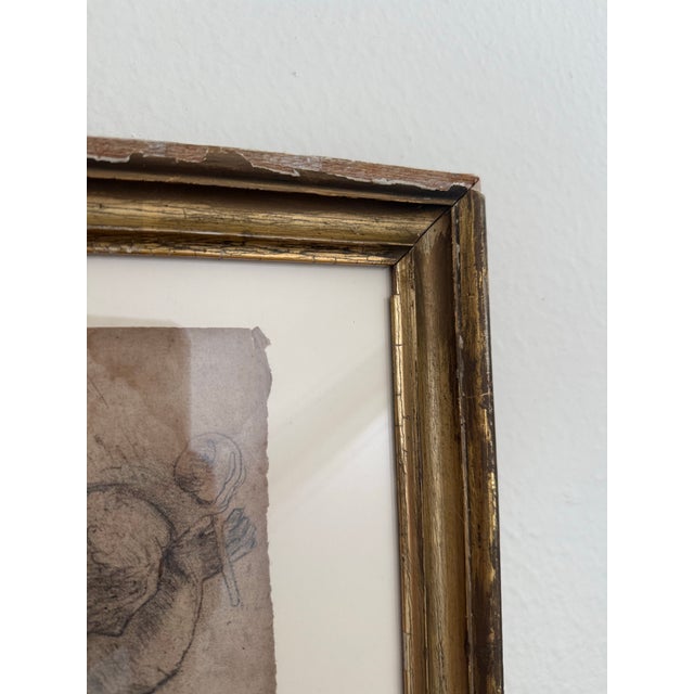 Antique French Child’s Sketch in Gilt Frame For Sale - Image 4 of 10