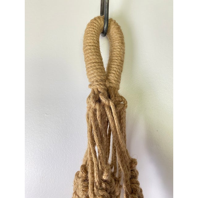 Brown Vintage Boho Macramé Plant Hanger in Natural Fiber — Large Hanging Planter, 1970s For Sale - Image 8 of 8