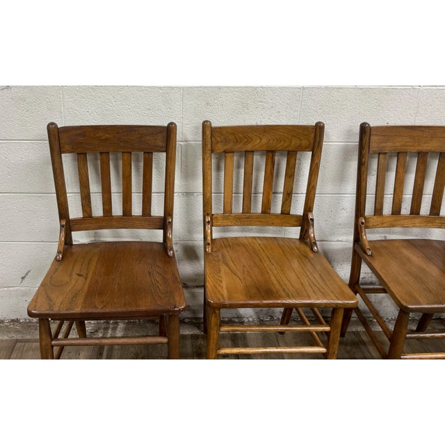 Mission Vintage Oak Slat Back Pub Chairs Dining Chairs - Set of 6 For Sale - Image 3 of 8
