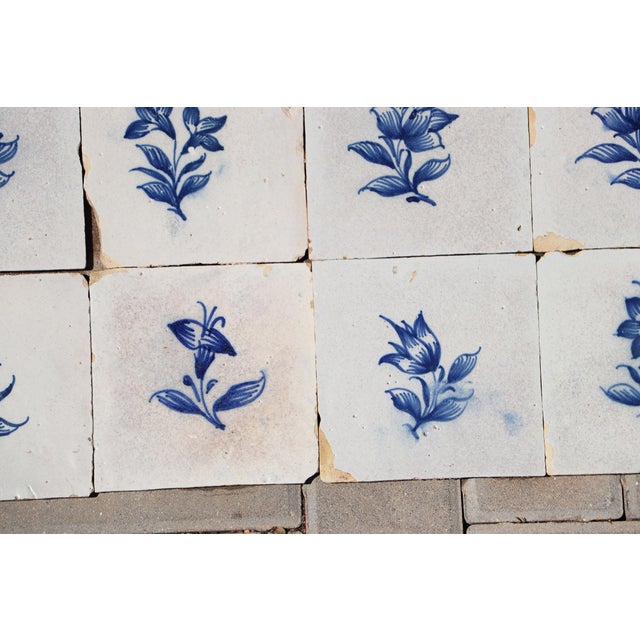 Antique 18th Century Portuguese Faience Tiles With Delicate Botanical Designs Set of 27 For Sale - Image 15 of 18