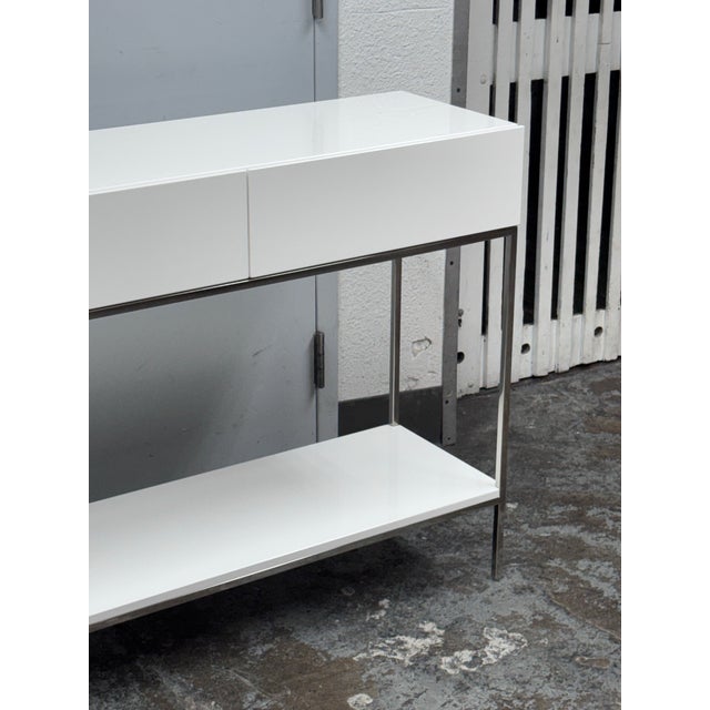 Wood West Elm White Lacquer Console Table + Storage For Sale - Image 7 of 12
