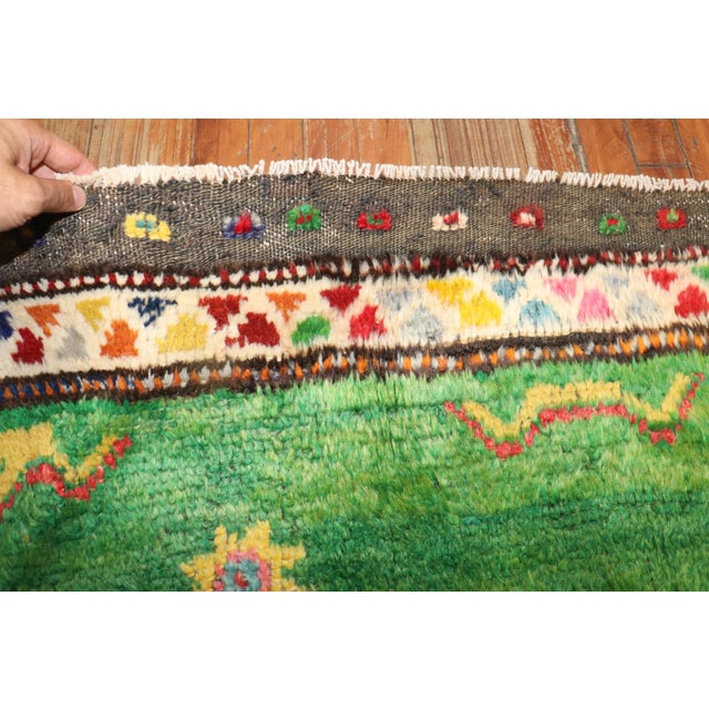 Zabihi Collection Vintage Bohemian Green Turkish Tulu Rug - 5'4" x 9'5" For Sale - Image 4 of 9