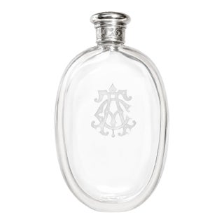 Unusual Large Thick Victorian Antique Crystal Sterling Silver Cap Scent Bottle Flask Vanity Home Decor For Sale