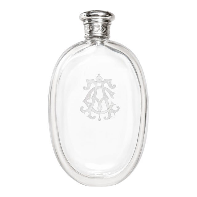 Unusual Large Thick Victorian Antique Crystal Sterling Silver Cap Scent Bottle Flask Vanity Home Decor For Sale