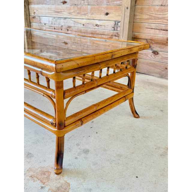 Mid 20th Century Vintage Brighton Pavilion Style Bamboo Coffee Table With Glass Top For Sale - Image 5 of 12