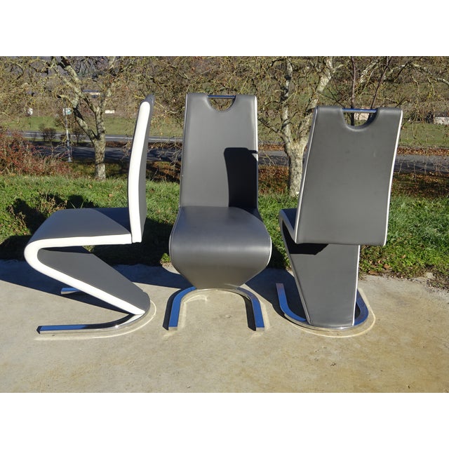 Zig Zag Chairs with Chrome Base, 2000s, Set of 3 For Sale - Image 4 of 18