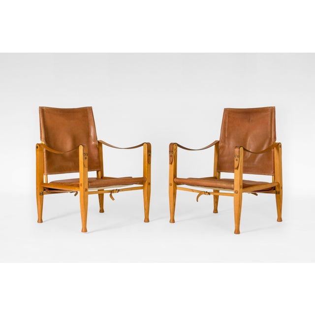 Wood Vintage Safari Lounge Chairs in Cognac Leather by Kaare Klint for Rud Rasmussen, 1960s, Set of 2 For Sale - Image 7 of 7