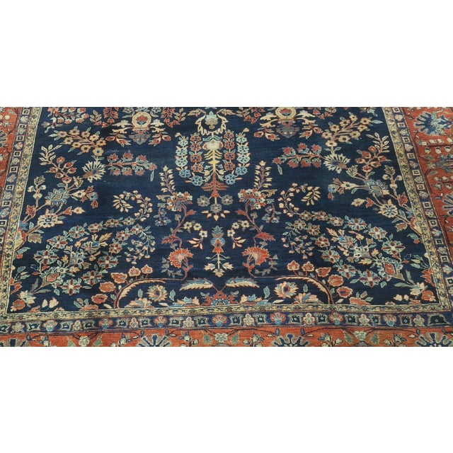 Early 20th Century Antique Persian Sarouk Rug – Navy Field With Floral Garden Design – 8’8” × 11’7” For Sale - Image 5 of 11
