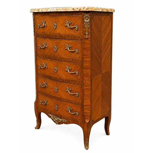 Louis XV Style Chest of Drawers in Veneer and Marquetry, 1890s For Sale - Image 4 of 10