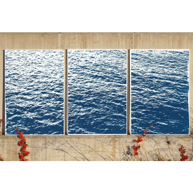 2022 "Bright Seascape in Capri" Handmade Cyanotype Triptych by Kind of Cyan - Set of 3 For Sale In Miami - Image 6 of 11