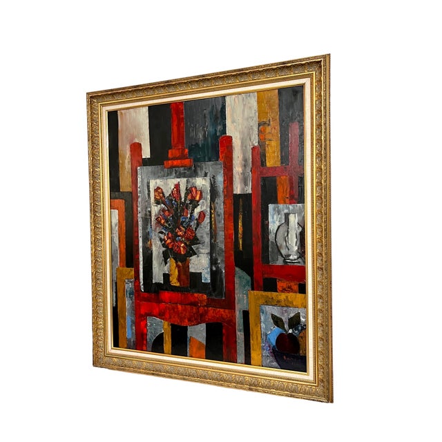 Tony Agostini, Large Modernist Colorful Atelier French Expressionist Oil Painting Tony Agostini, 1958 For Sale - Image 15 of 18
