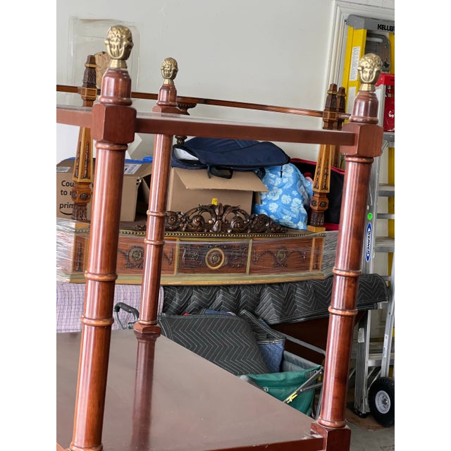 Vintage Faux Bamboo Chinoiserie Mahogany Brass Capped Etagere Shelf Unit For Sale In Chicago - Image 6 of 8