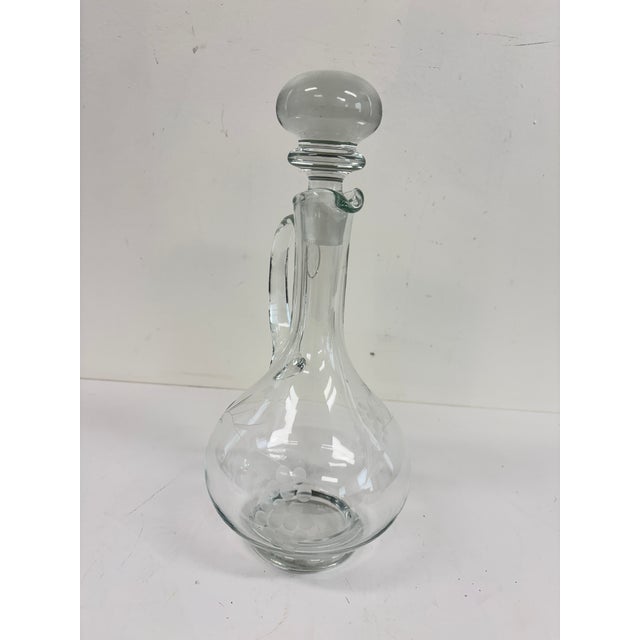 Vintage 1980s Etched Crystal Grape Vine Wine Decanter With Handle & Ball Stopper For Sale - Image 9 of 16