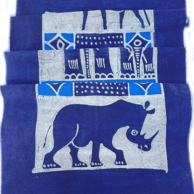 Wood Early 20th Century Big 5 Batik Blue Table Runner For Sale - Image 7 of 8