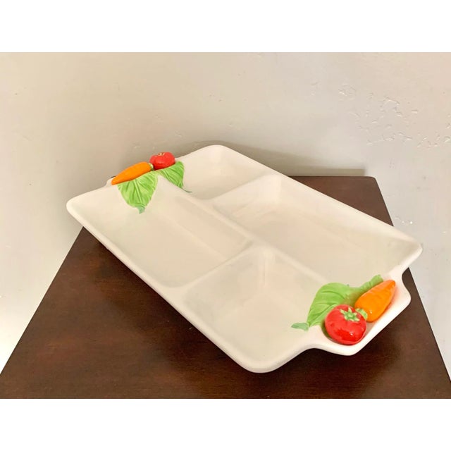 Vintage Japanese 4-Section Ceramic Serving Tray With Carrot Handles For Sale In San Diego - Image 6 of 9