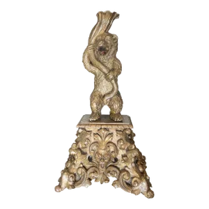 Italian Antique 17th Century Hand Carved Wood Candelabra on Renaissance Base