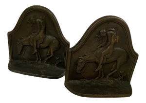 1920s Antique Native American Indian Horse Bookends - a Pair
