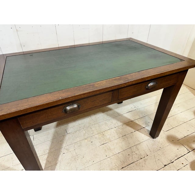 1950s Oak Banker's Desk with Drawers, Leather Insert and Chair, 1955, Set of 2 For Sale - Image 5 of 16