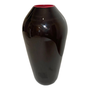 Hand Blown Made Black Red Glass Signed Art Studio Vase