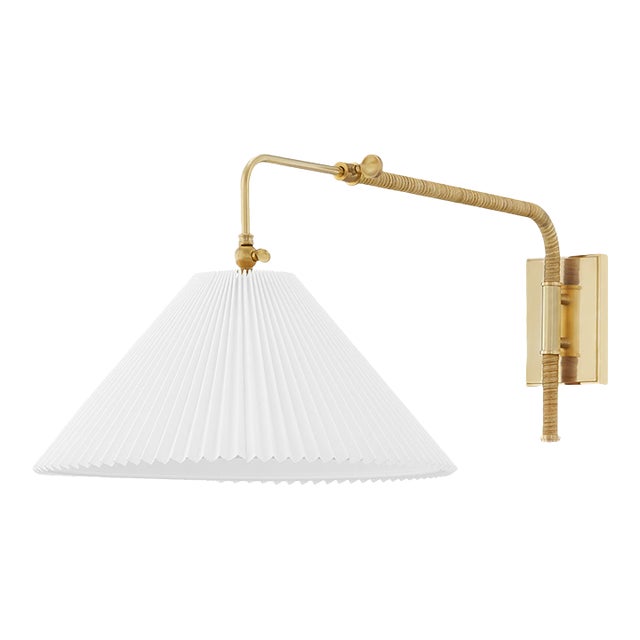 Hudson Valley Lighting Mark D. Sikes Dorset Rattan Wrapped 1-Light Plug In Wall Sconce with Pleated Shade For Sale