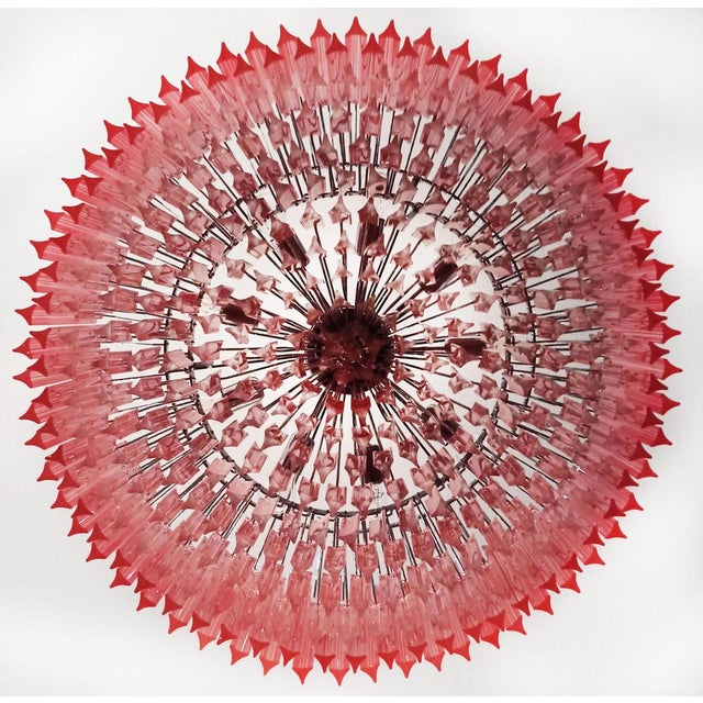 Glass Large Triedri Murano Glass Chandelier with 391 Pink Prims Triedri, 1990s For Sale - Image 7 of 18