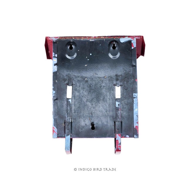 Raspberry Red Early 20th Century Antique Metal Mailbox With Newspaper Magazine Rack For Sale - Image 8 of 9