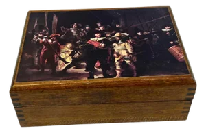 Vintage Wooden Jewelry Box – Rembrandt “The Night Watch” Reproduction – Dark Aca