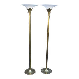 Antique Stiffel Art Deco Brass Floor Lamps For Sale