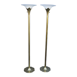 Antique Stiffel Art Deco Brass Floor Lamps