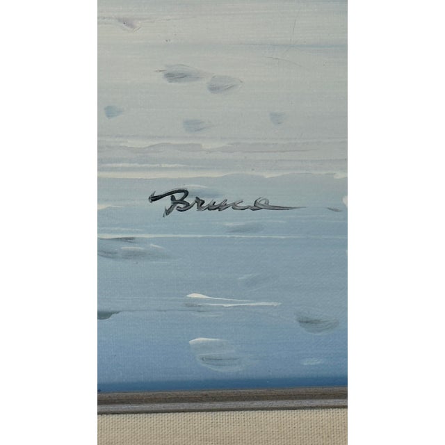 1980s Palm Beach Regency Vanguard Studio Style Original Champagne Gilt Coastal Oil Painting Signed Bruce For Sale - Image 10 of 12