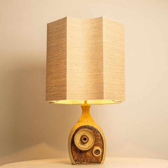 Ceramic Table Lamp with Custom Silk Lampshade attributed to Rene Houben, 1960s For Sale - Image 10 of 11