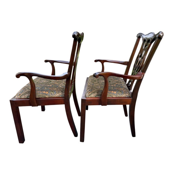 Late 20th Century Chippendale Style Side Chairs With Ralph Lauren Upholstery - A Pair For Sale - Image 4 of 10