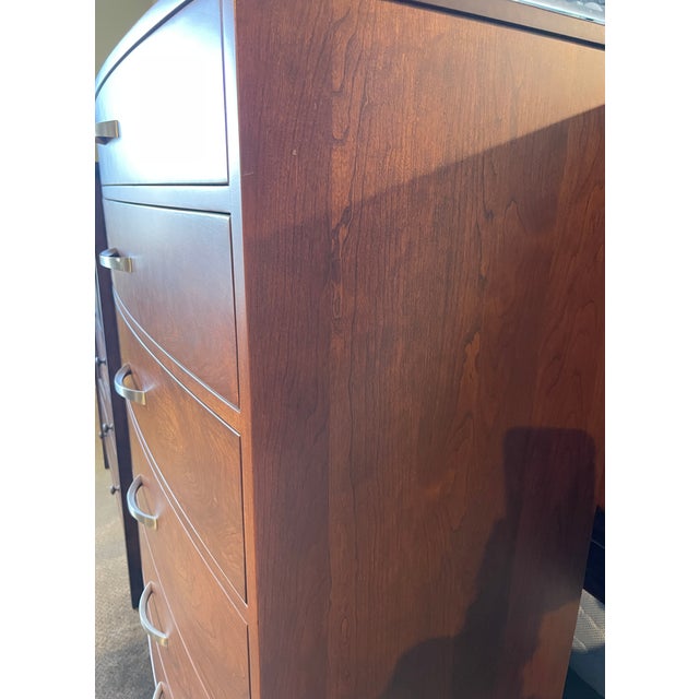 Transitional Solid Cherry Chest of Drawers Featuring a Bow Front, Crafted in Pennsylvania. For Sale - Image 3 of 9