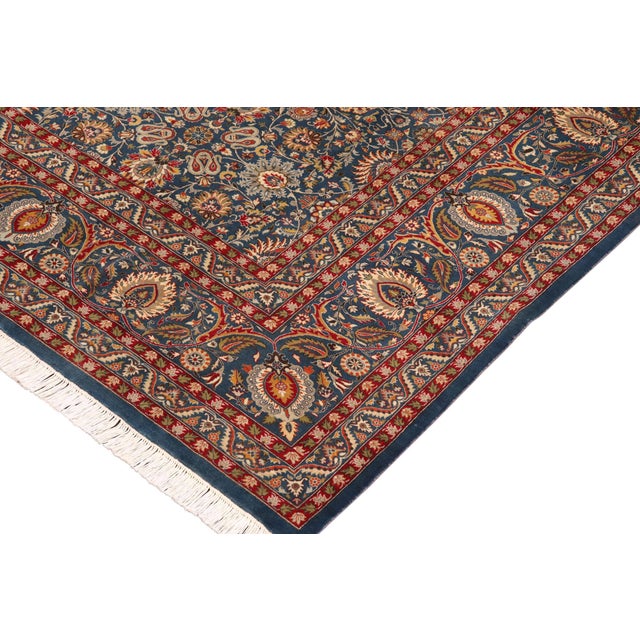 Shabby Chic Art Nouveau Pak-Persian Blue/Red Wool Rug - 10'0'' X 13'10'' For Sale - Image 3 of 8