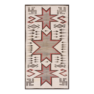 Splendid Ivory Background and Chocolate Brown Border Color With Geometric Design Antique Navajo Rug