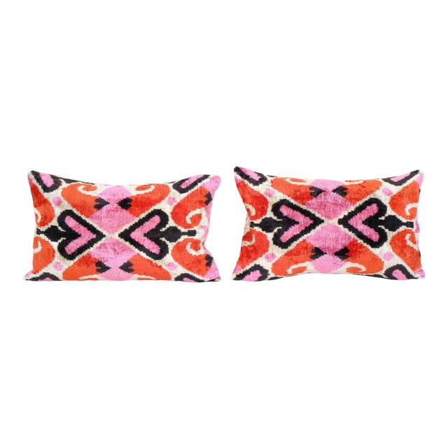 Pink Silk Ikat Velvet Pillow Cover - a Pair For Sale