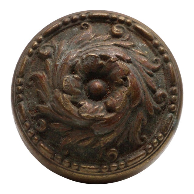 Single Romanesque Bronze Floral Entry Door Knob For Sale