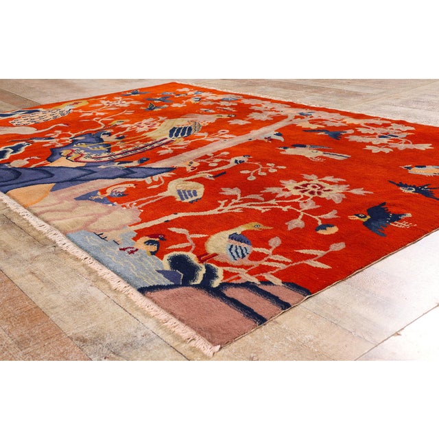 Red Vintage Chinese Art Deco Pictorial Rug, 07'11 X 05'02 For Sale - Image 8 of 10