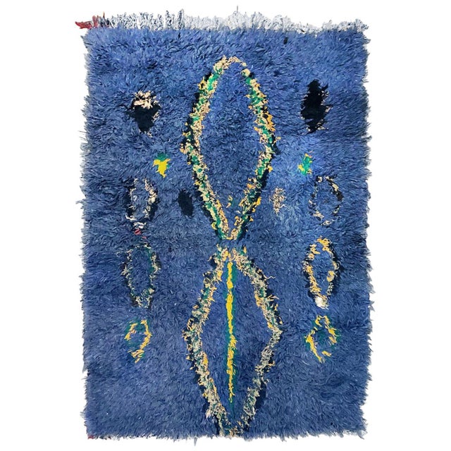 1960s Moroccan Blue Diamond Patterned Rug With Multi-Color ...