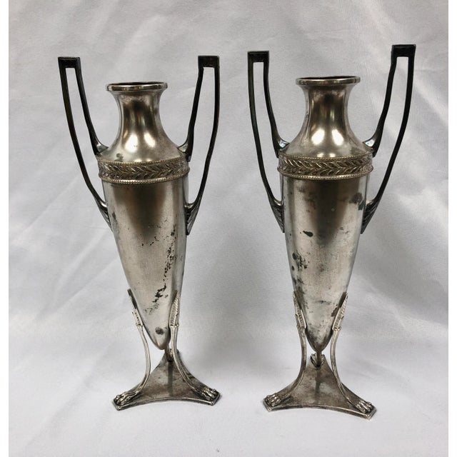 Art Nouveau Antique Art Noveau Silver Urns - a Pair For Sale - Image 3 of 12