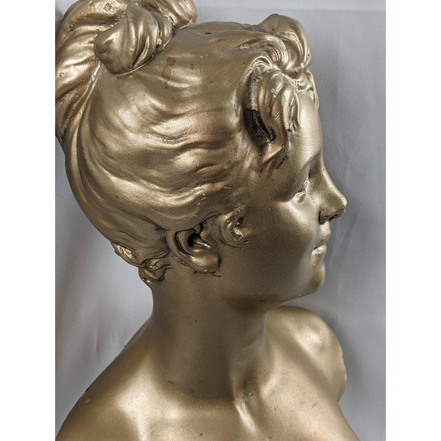 Vintage Gilt Composition Bust "Lys" After Emile Pinedo, French Art Nouveau Revival Sculpture For Sale - Image 11 of 18