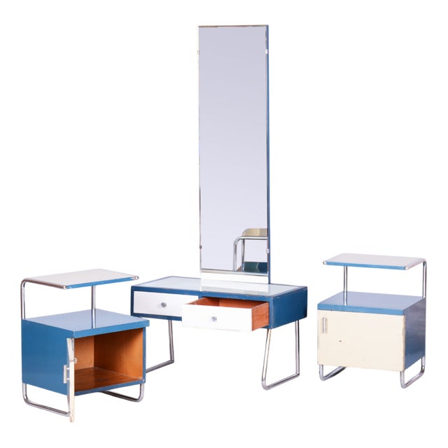 Czech Bauhaus Bedside Tables in Chrome and Lacquered Wood, 1930s, Set of 2 For Sale