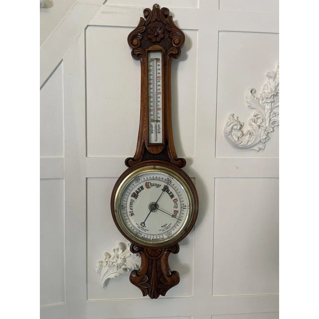 Wood Victorian Carved Walnut Banjo Barometer, 1860s For Sale - Image 7 of 7