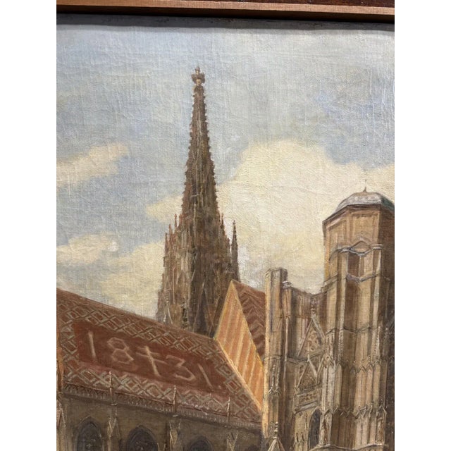 Early 1900s Antique Edvard Weie St. Stephen’s Gothic Cathedral Oil Painting Vienna Cityscape, Framed For Sale In San Francisco - Image 6 of 11