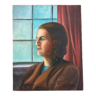1940's Lady Painting, Portrait - Looking Out the Window For Sale