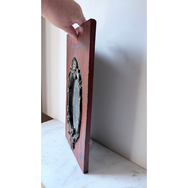 Vintage Red Distressed Wall Mirror With Ornate Frame For Sale - Image 4 of 10