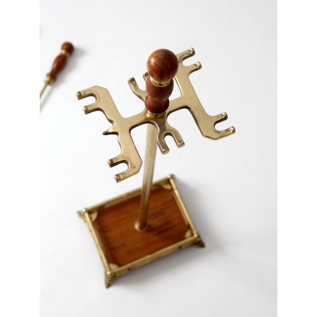 Vintage Hollywood Regency Brass Fireplace Tools Set With Wood Handles For Sale - Image 13 of 18