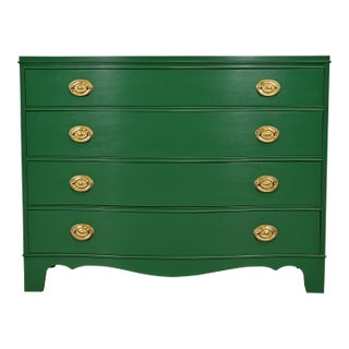Federal Green Lacquered Mahogany Serpentine Front Dresser Chest by West Michigan Furniture, Newly Refinished For Sale