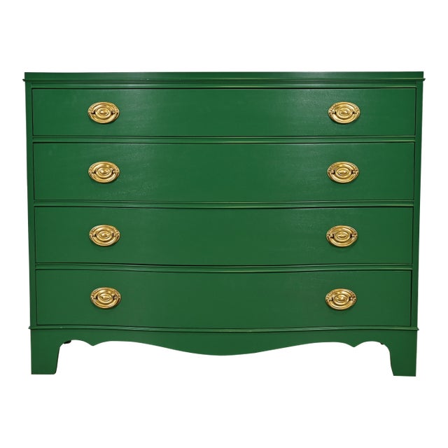 Federal Green Lacquered Mahogany Serpentine Front Dresser Chest by West Michigan Furniture, Newly Refinished For Sale